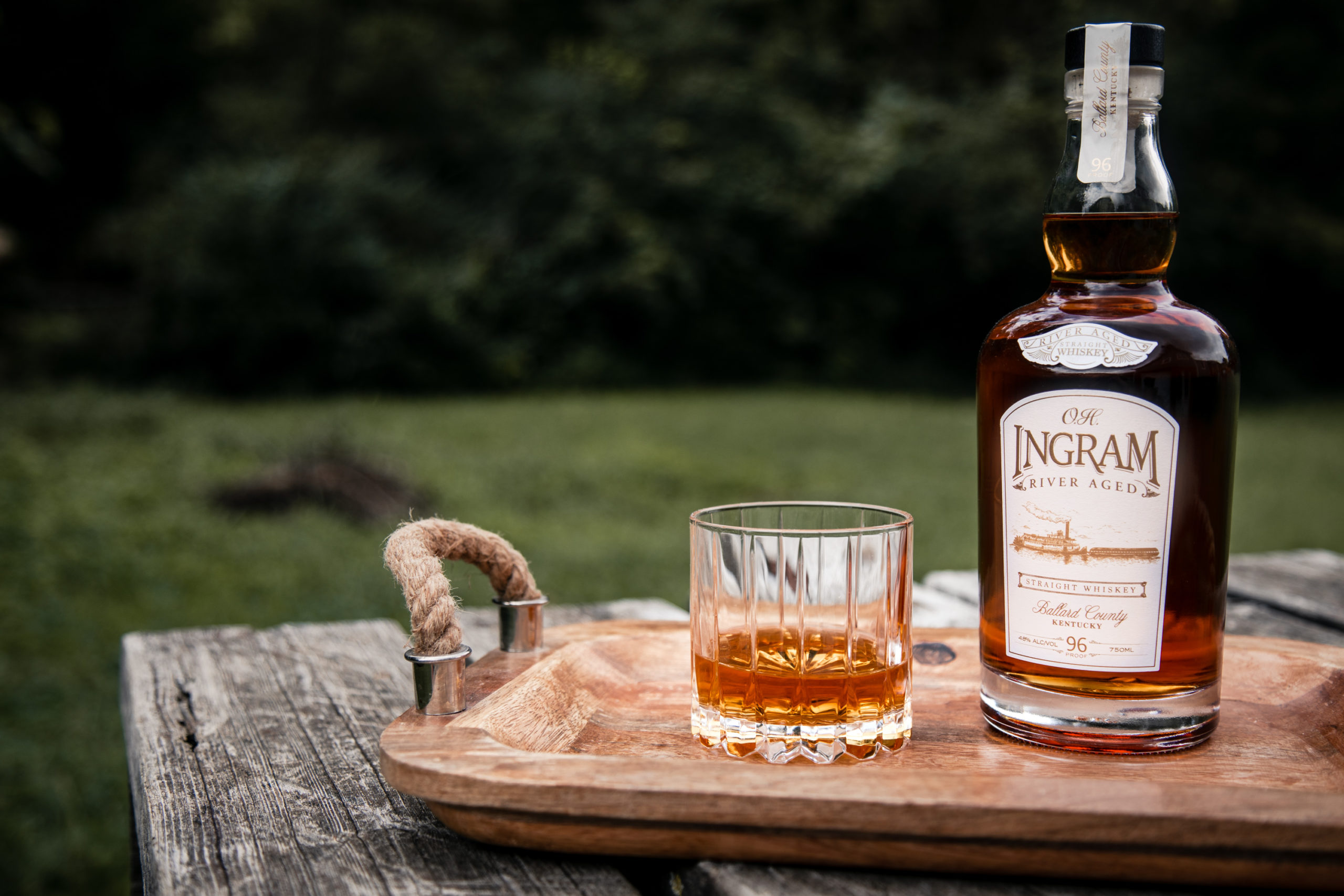 O.H Ingram River Aged Straight Whiskey - Exterior Beauty Shot - Cocktail Tray - 2